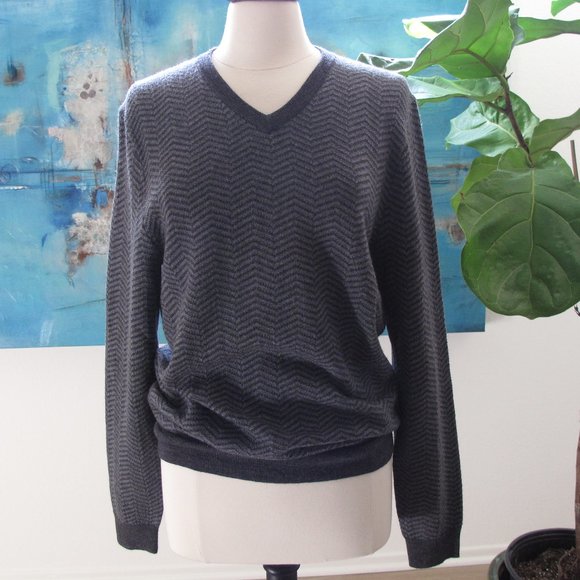 Tasso Elba Sweaters - TASSO ELBA Grey Chevron Wool Blend Grandpa Sweater